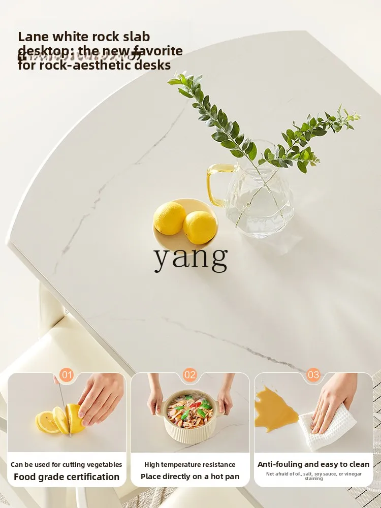 LH solid wood frame folding rock slab dining table variable round table living room household table