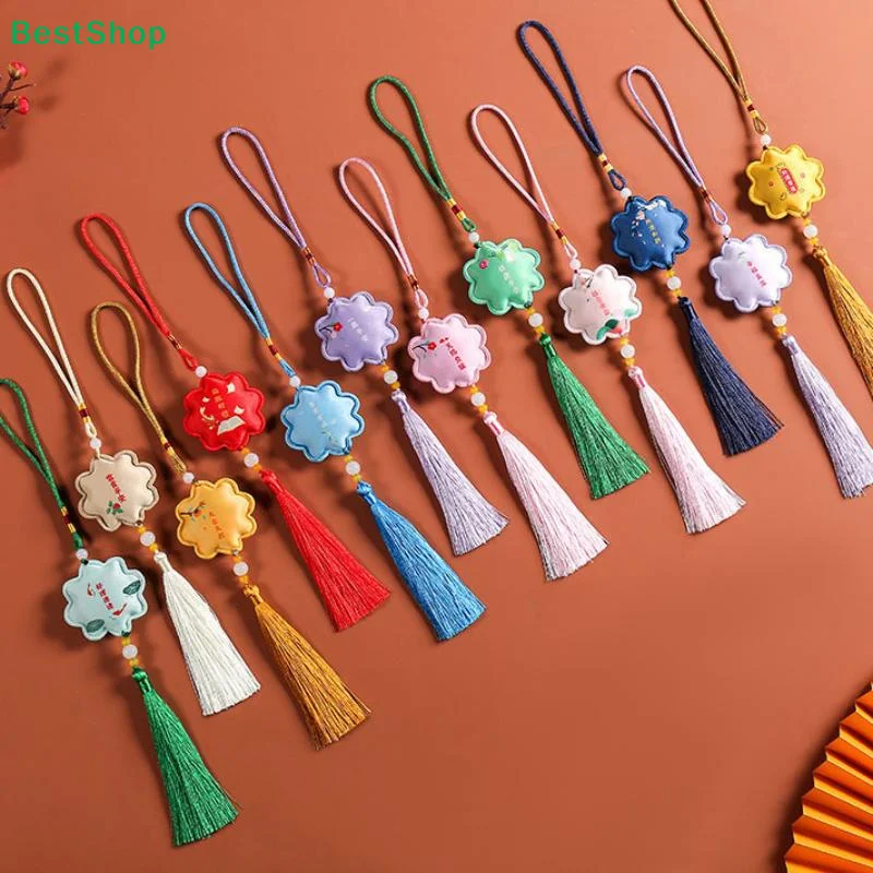 〔R〕Chinese Style Embroidered Sachet: Lucky Cat/Flower Pattern Tassel Pendant | Traditional Fragrance Bag for Home/Car Decor