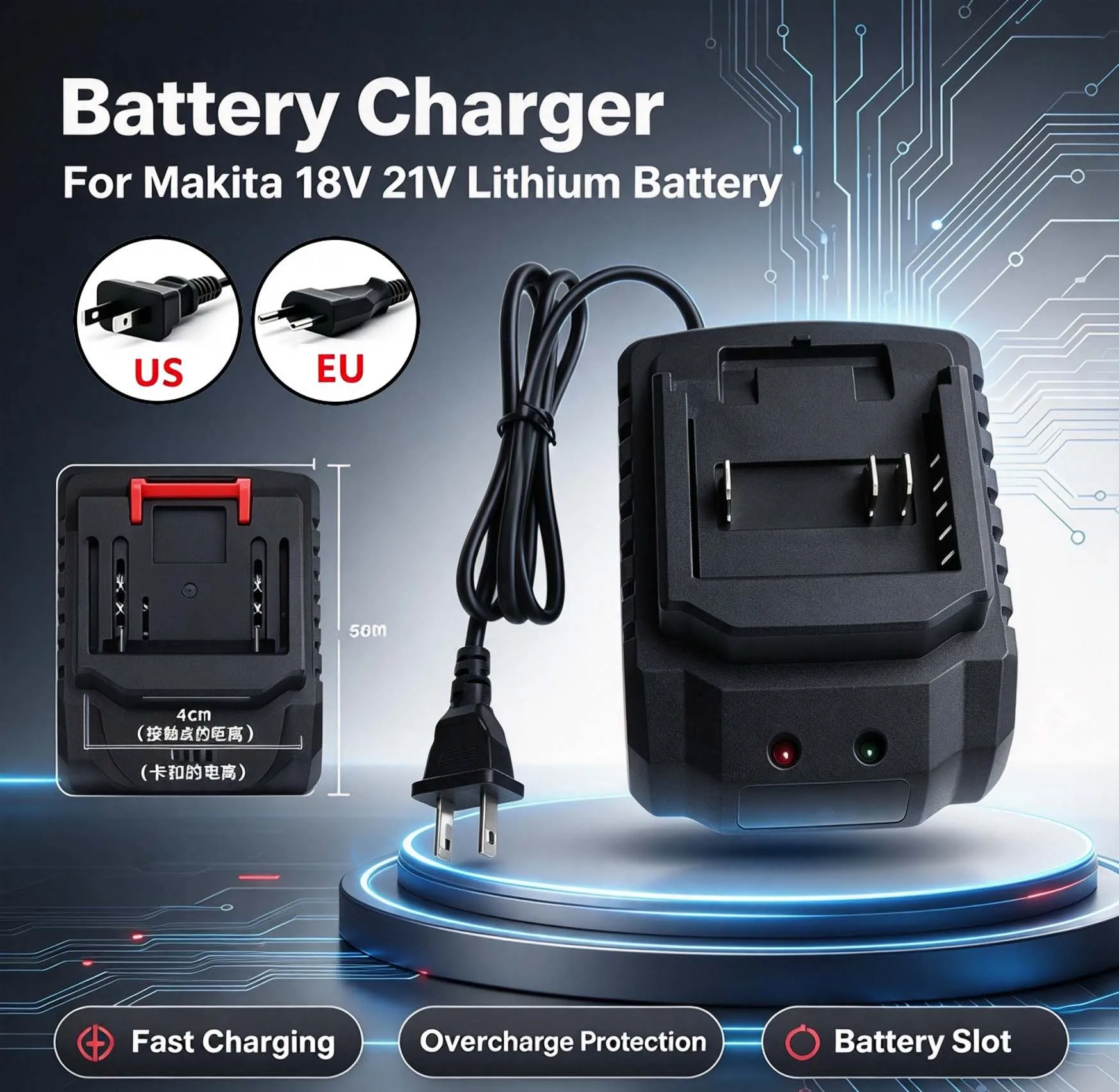 21V Universal Lithium Ion Battery Charger for Makita 18V 21V Battery Power Tool Battery Charger EU US Plug