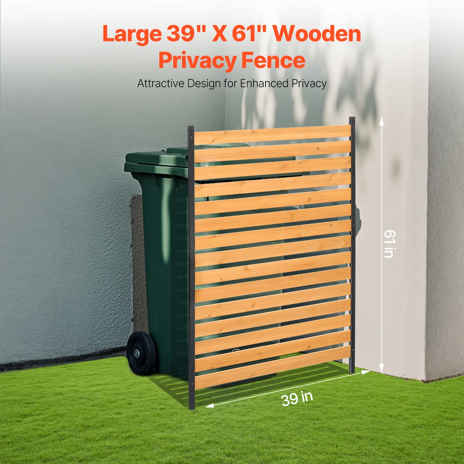 SucceBuy Wood Privacy Fence Pool Equipment Enclosure with Metal Stakes Easy Installation Trash Can Hider for Garden Decoration