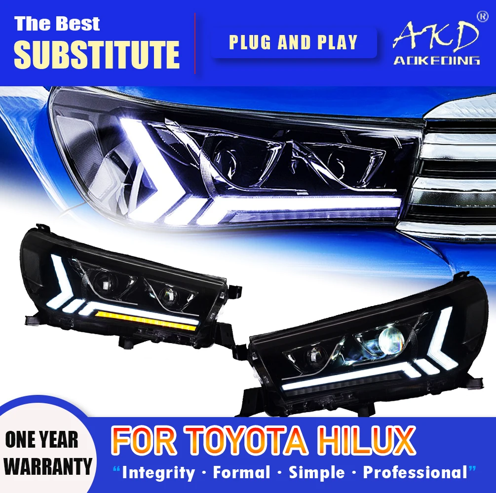 AKD Head Lamp for Toyota Hilux Revo LED Headlight 2015-2020 Headlight Hilux Revos DRL Turn Signal High Beam Angel Eye Projector