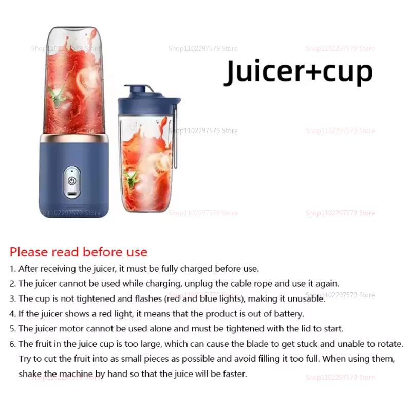 Double Cup Multifunction Portable Electric Fruit Juicer 6 Blades Blender Bottle Fresh Juice Smoothie Blender USB Charging Juicer