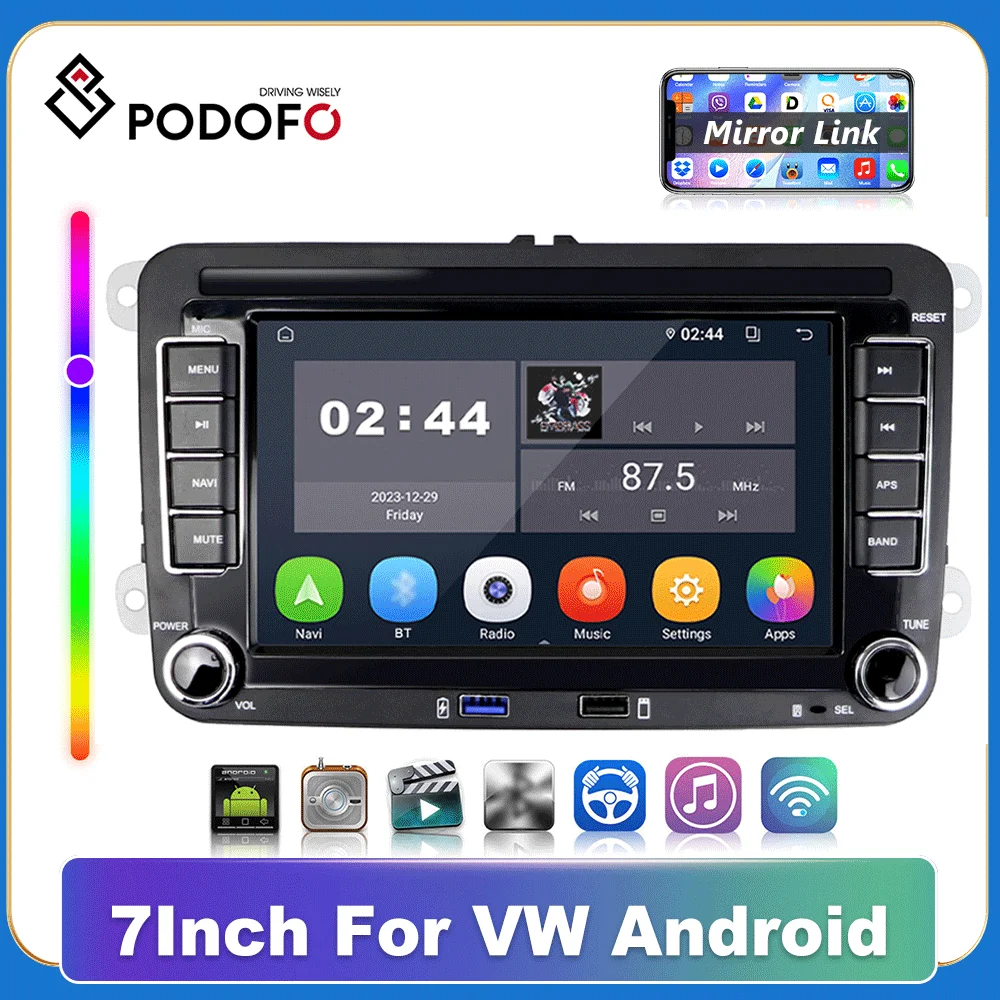 Podofo-Radio con GPS para coche, reproductor Multimedia con Android, 2 din, para Volkswagen, VW, Passat B6, Touran, GOLF5, POLO, Tiguan, Jetta