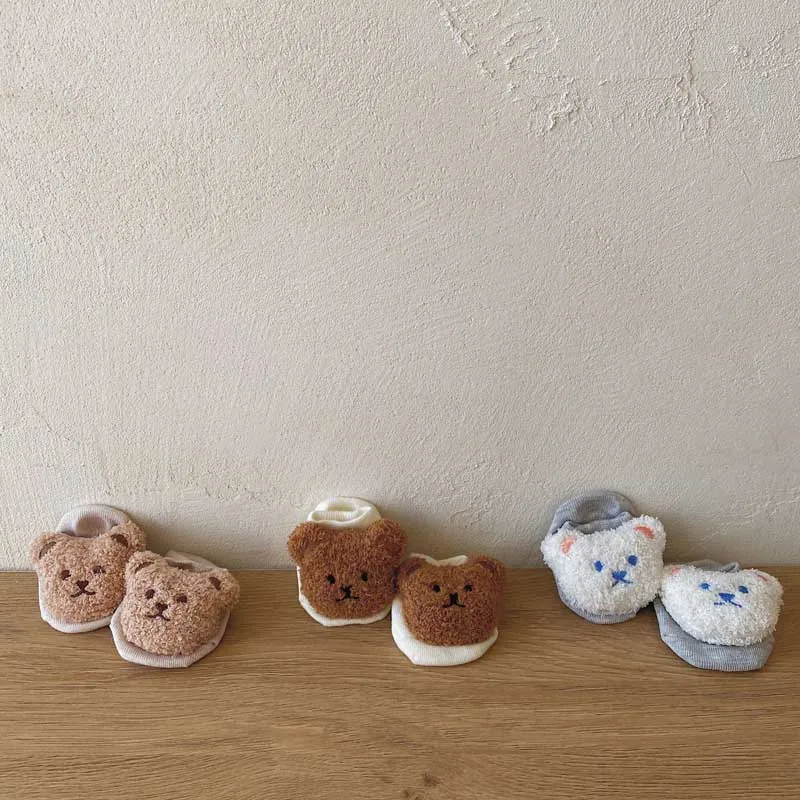 3 Pairs/lot Children's Socks Cute Cartoon Bear Boy Rubber Anti Slip Newborn Baby Floor Socks Cotton Infant Socks For Girls
