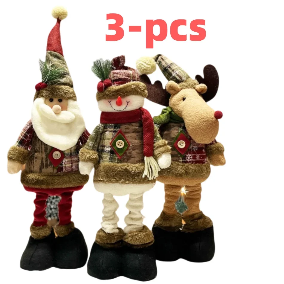 Creative Retractable Santa Claus Snowman Elk Plush Doll Children Xmas Gift Christmas Tree Decorations Home Party Xmas Ornaments