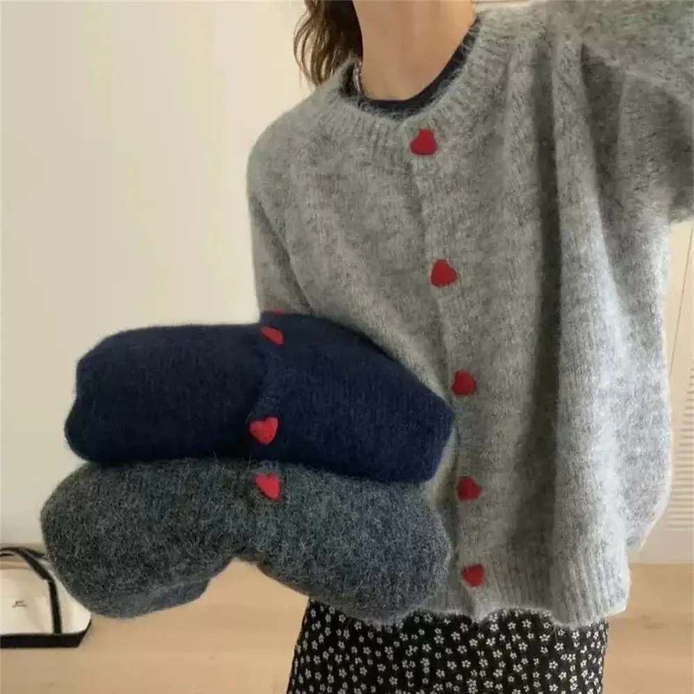 

Вязаный кардиган Sping Love Button для женщин, с рукавами до плеч, темно-серый, шерстяной, осенне-зимний, мягкий, теплый, в корейском стиле, модный свитер