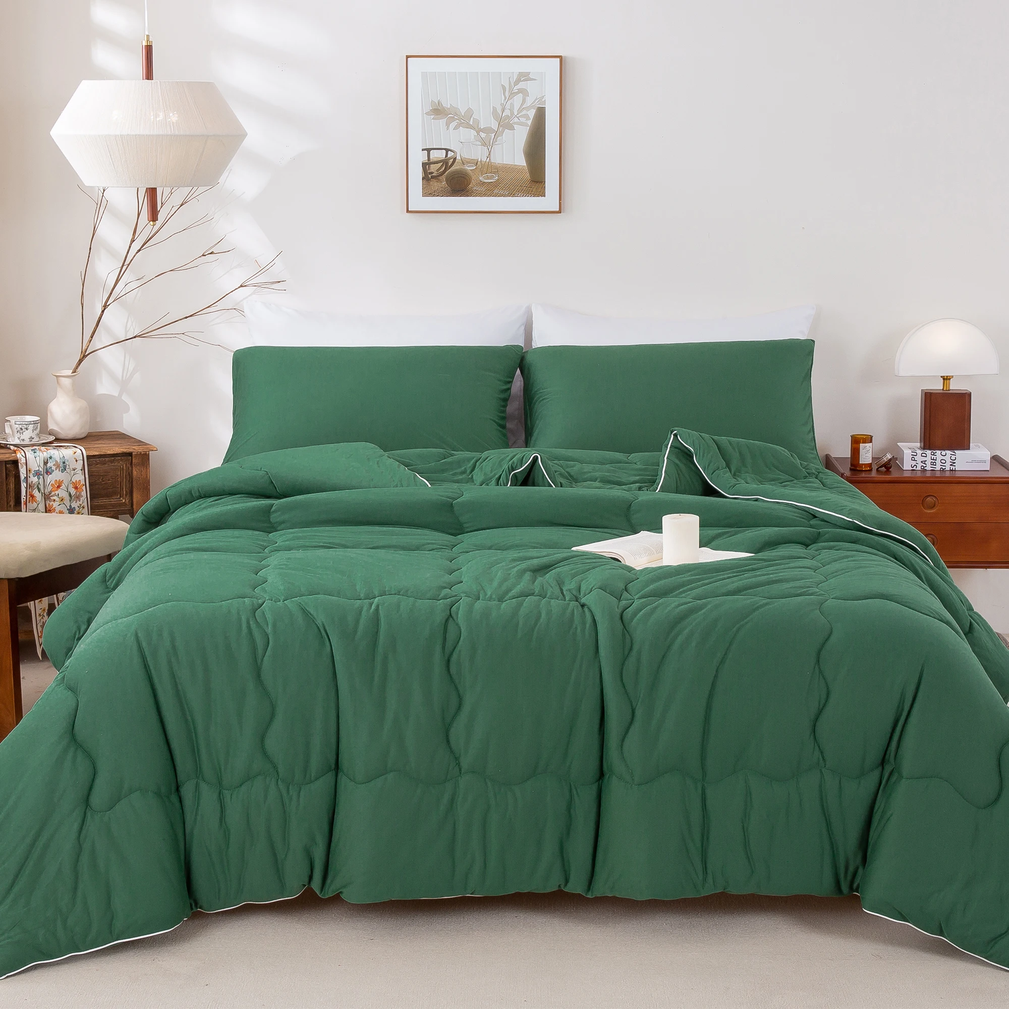 

Available in all seasons ReversibleUltraSoft Comforter Set Jersey Knit Cotton Cozy Breathable Bedding Emerald Green Queen Size