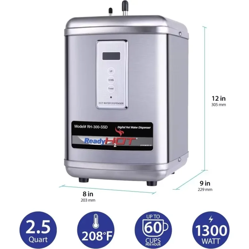 40-RH-300-SSD Instant Hot Water Dispenser System, 2.5 Quarts, Digital Display Tank Only Stainless Steel