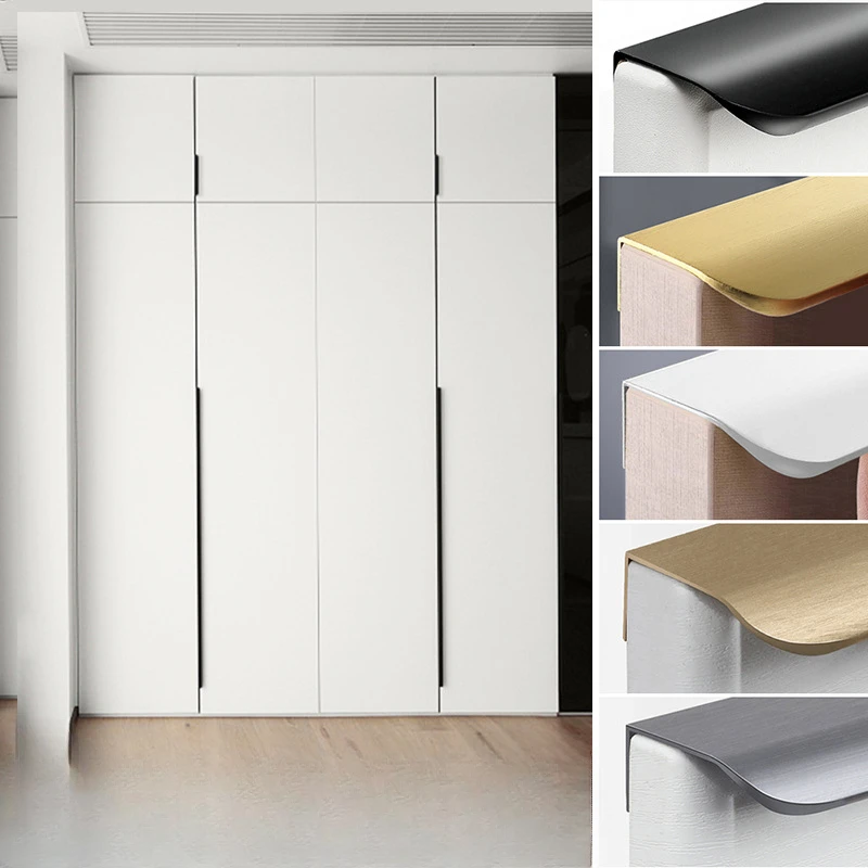 

Hidden Furniture Handles Gold Black White Kitchen Cabinet Pulls Punch Free Handles for Cabinets and Drawers Arc Wardrobe Pulls