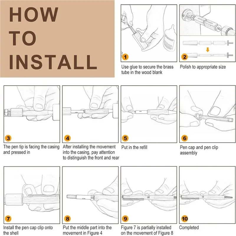 HJ-20 세트 목공 펜 키트 프로젝트 용품 7mm 슬림 펜 키트 리필 및 펜 블랭크 포함 목공용 선반 가공용