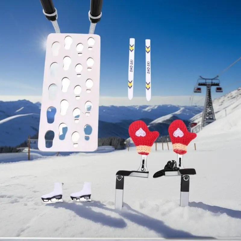 Ensemble de planches de ski miniatures pour maison de poupée ; Décor de scène de Noël en bois ; Accessoire de Noël pour maison de poupées ; Cadeau de jouet pour enfants