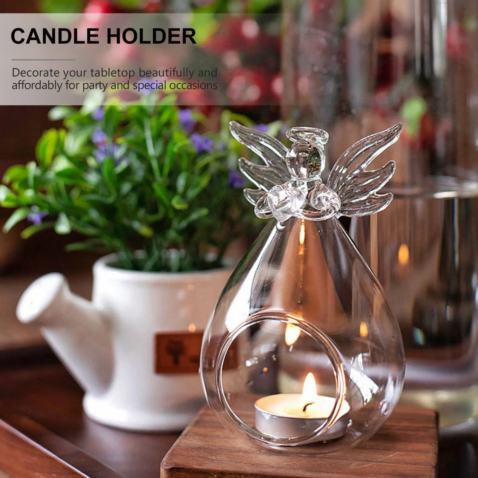 2Pcs Wishing Angel Holder Modern Elegant Glass Candlestick for Wedding Christmas Party Home Decor Living Room Bedroom