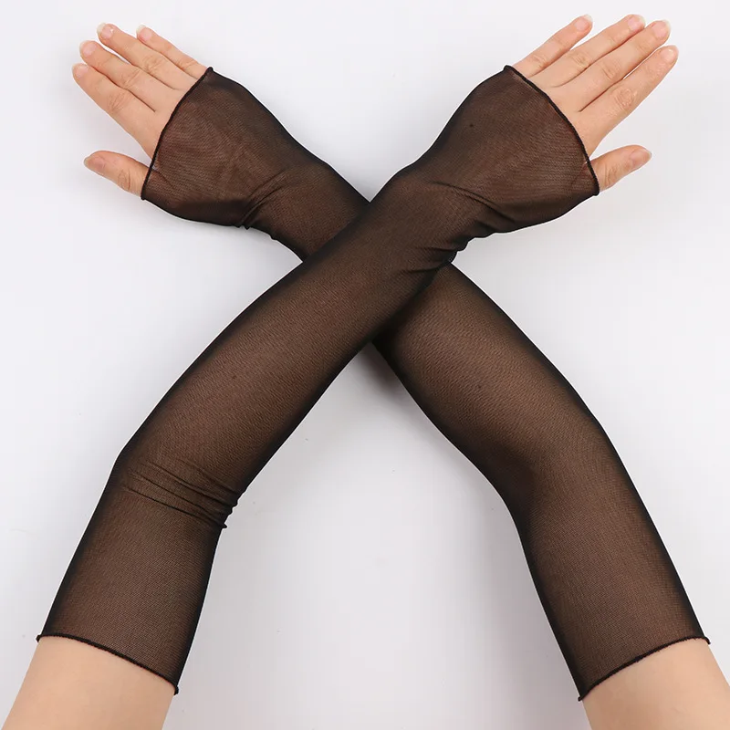 Sexy High Elasticity Thin Lace Mesh Tight Long Fingerless Women Gloves Summer Sun Protection Breathable Cycling Arm Sleeves