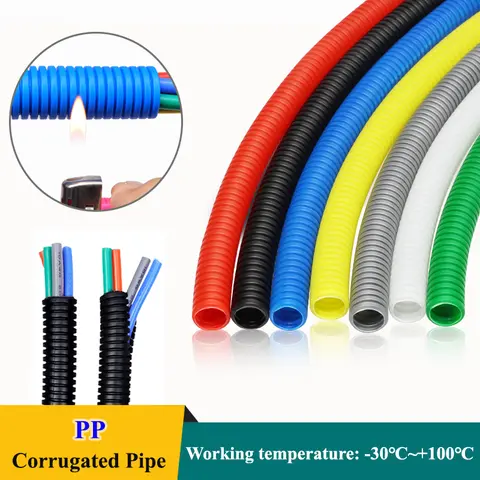 1/5M PP Insulated Corrugated Tube Pipe OD 7.5~34.5mm Car Cable Harness Wire Threading Plastic Split Wire Loom Convoluted Tubing