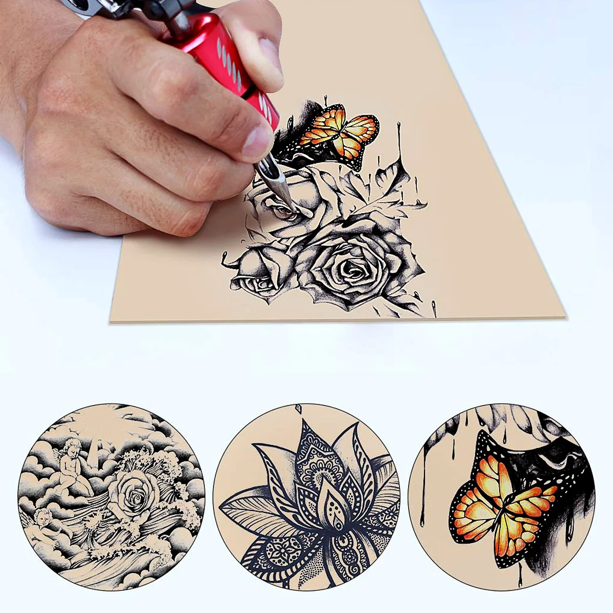 4 أوراق لممارسة الوشم، ملمس واقعي للبشرة، ملمس اصطناعي للتدريب على التظليل الدقيق #3