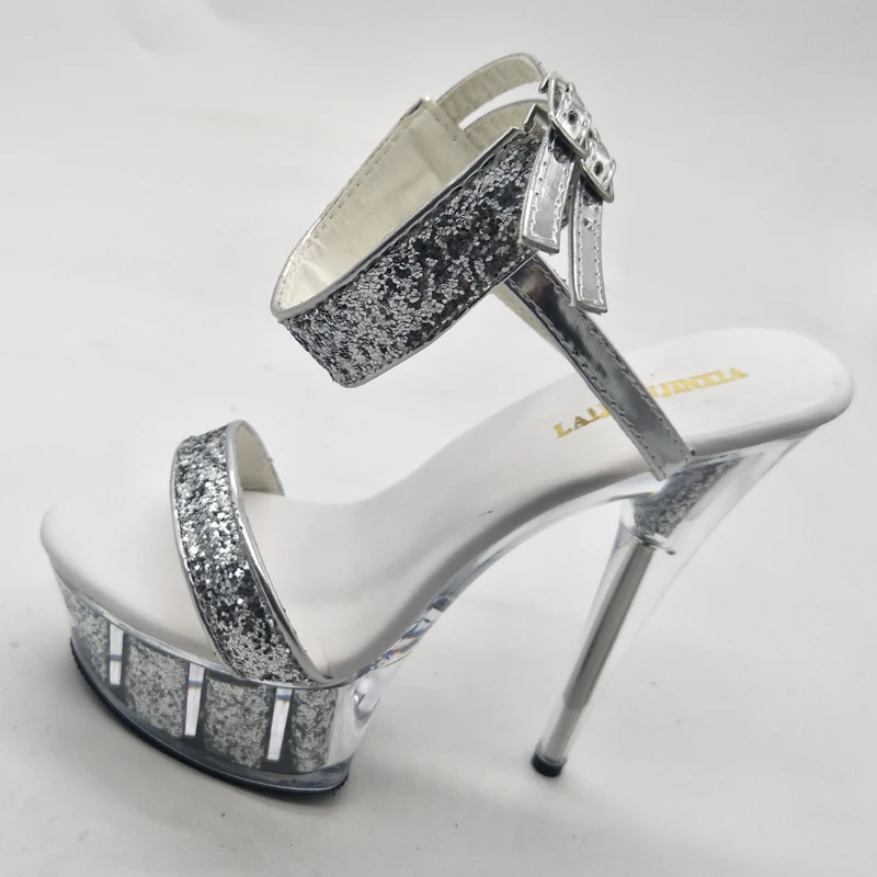 Roman Hollow Narrow band Crystal Spool heels Women's Sandals 6 inches Super High heeled shoes 15CM Models Stage Cross dressing