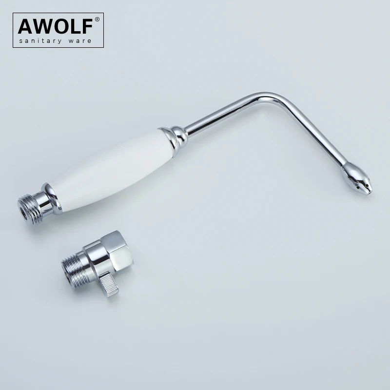 Imagem -05 - Awolf-anal Sistema de Pulverizador de Enema Bidê de Banheiro Latão Sólido Cabeça de Chuveiro Higiênico Portátil Conjunto Shattaf Branco Cromado Ap2352