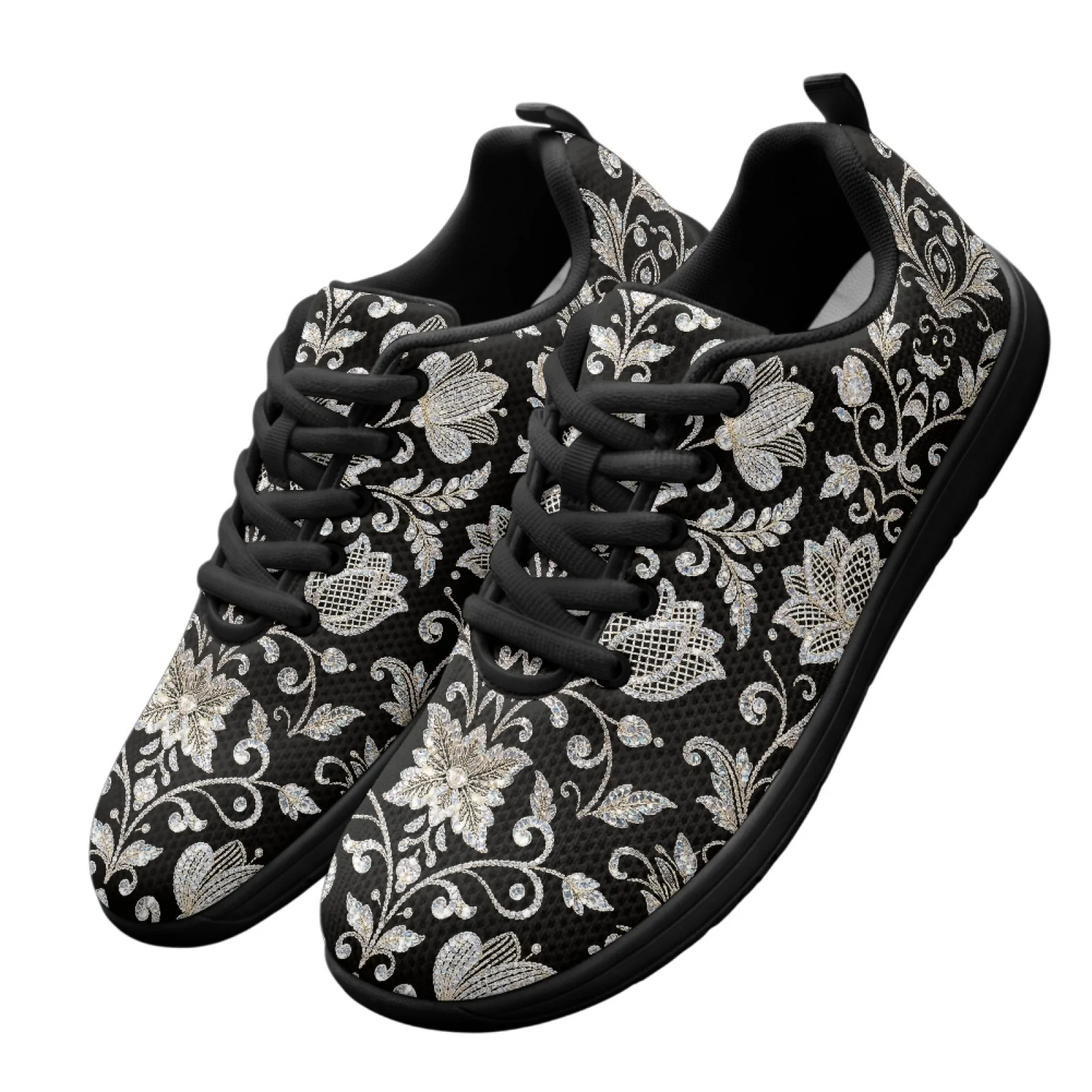 PENSTROLL Diamond Floral Walking Shoes Mesh & EVA Wide Toe Box Shoes Breathable Athletic Shoe for Elderly
