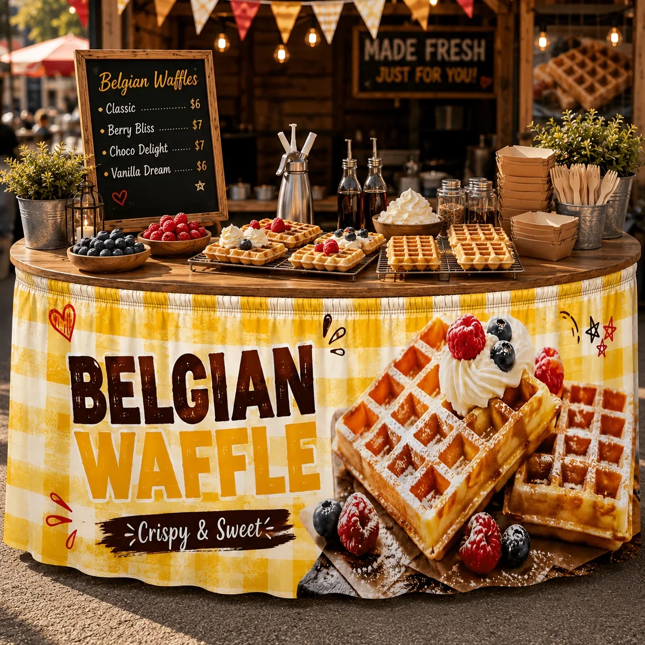 1 piece of sweet Belgian waffle dessert tablecloth, with a retro checkered theme for the table cover