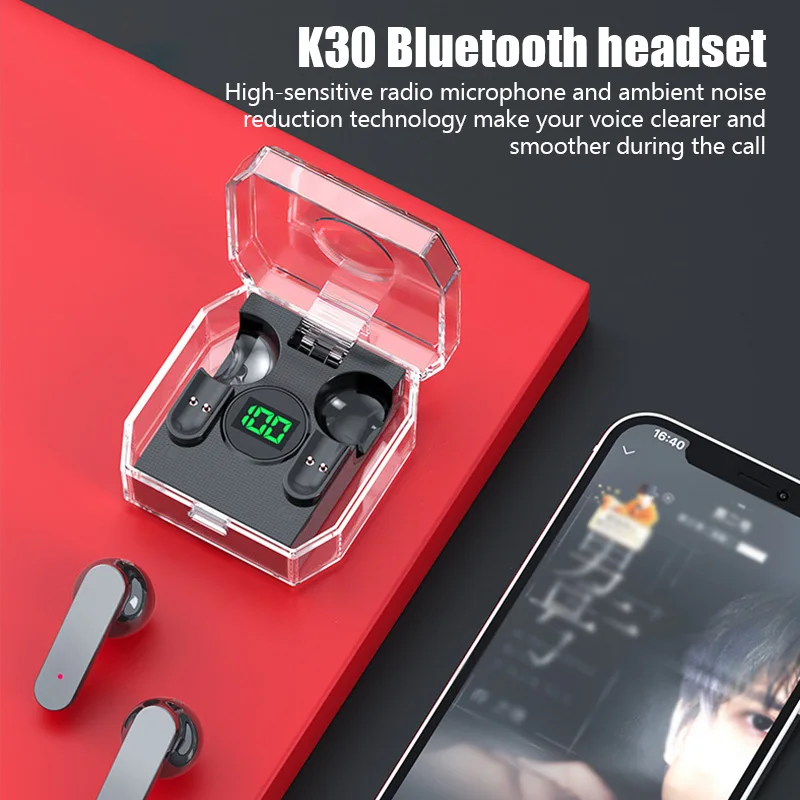 K30 TWS Wireless Bluetooth Earphones HiFi Sound Stereo Headset 5.3 Touch Control Noise Reduction LED Digital Display Headset