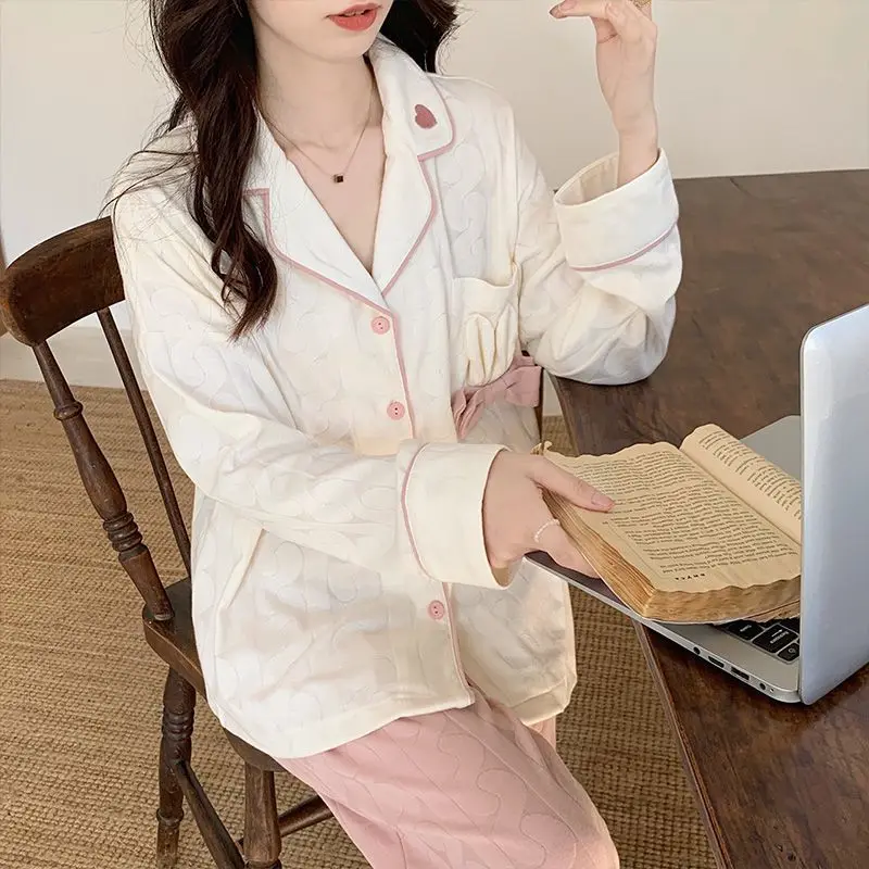 Pajamas Girl Sweet and Cute Pyjamas Women Long-sleeved Sleepwear Pijamas De Mujer Trousers Set Loungewear Can Be Worn Outside