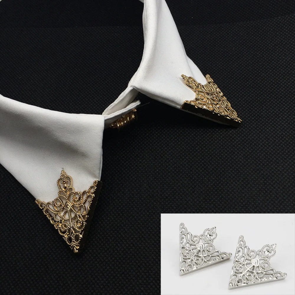 A Pair of Vintage Palace Collar Button Hollow-out Pattern Triangular Delicate Pin Men's Suit Shirt Metal Pin