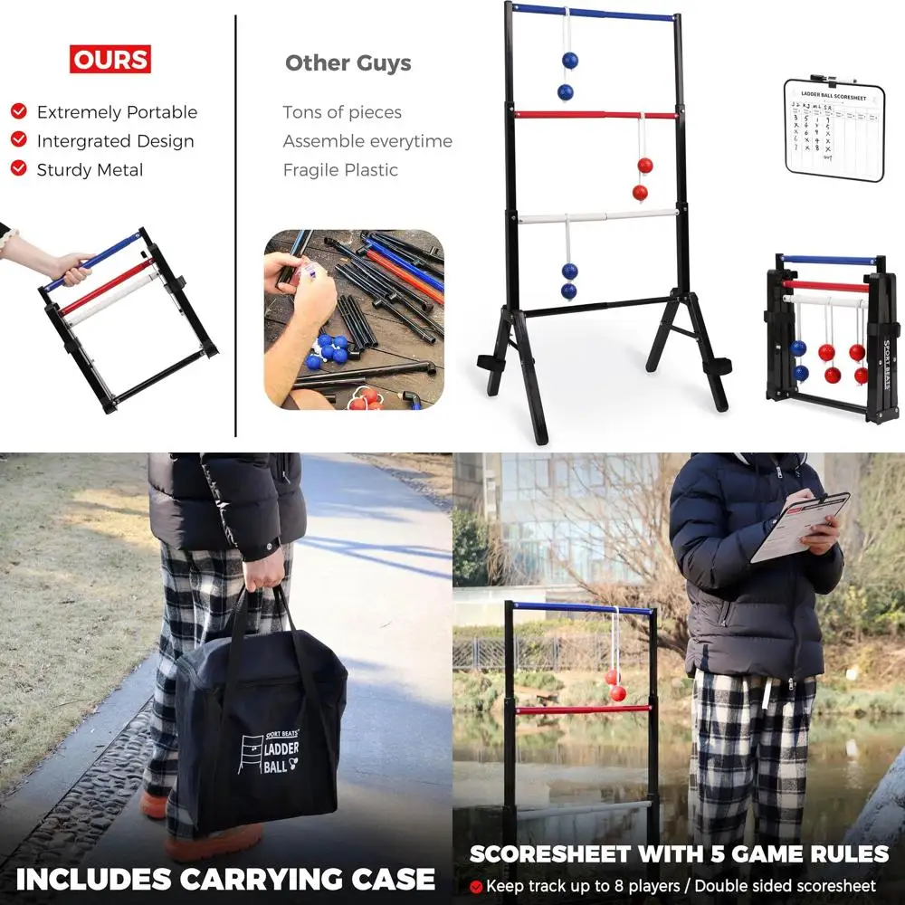 

Metal Ladder Ball Set Assembly Free Portable Ladder Toss for Yard Outdoor Games - Includes Carrying Case, 6 Bolas and Scoreboard