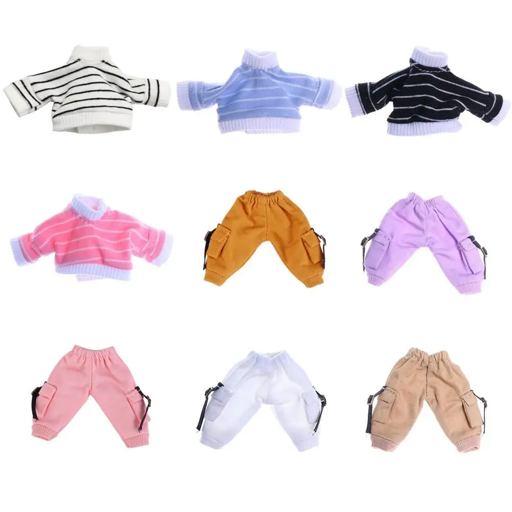 Obitsu11 Clothes Fashion Tops Striped Knitted High Collar Sweater Handmade Pocket Pants For OB11 Doll Clothes Kids DIY Toys