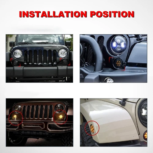 Imagen 2 del producto 2/4 Uds. Parachoques delantero de coche luz antiniebla LED luz de rejilla señal de giro luz de posición lateral Kit de lámpara de guardabarros para Jeep Wrangler JK 2007-2017