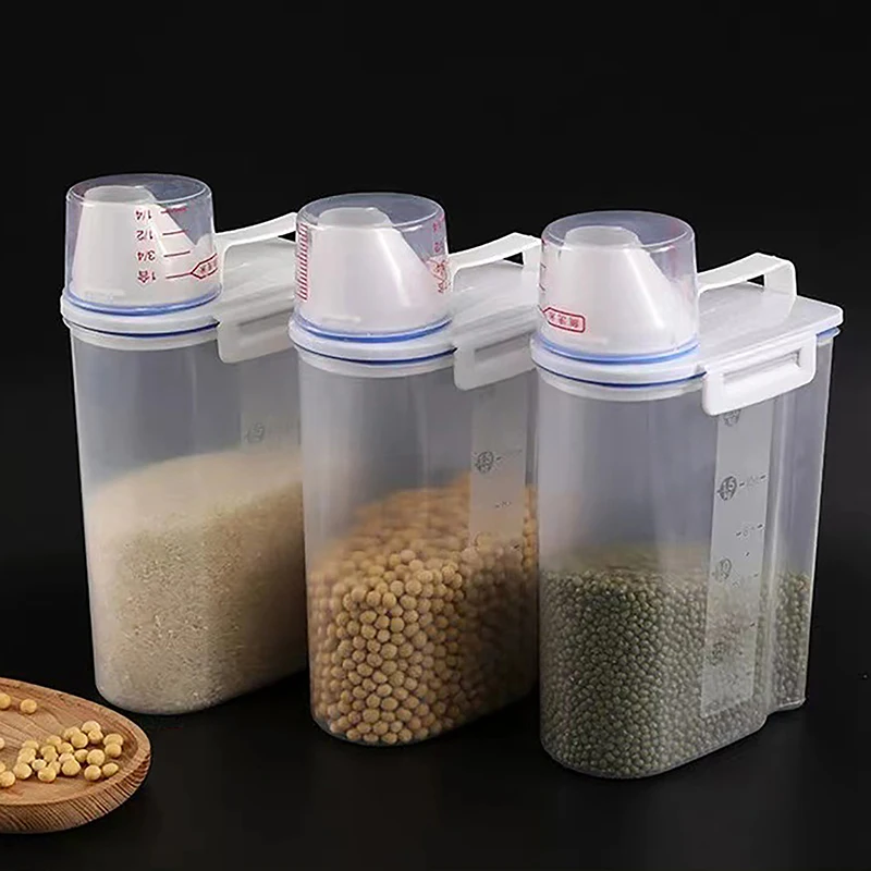 New Sealed Cereal Insect-Proof Rice Bucket With Measuring Cup Transparent Rotary Food Moistureproof Tank Kitchen Storage Box