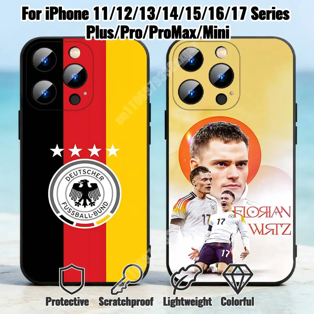 Funda para Teléfono con Diseño de W-Wirtz-S de la Selección de Fútbol de Alemania para iPhone 17 16 Pro Plus Air 15 14 Max Mini 12 11, Funda Protectora Suave a Prueba de Golpes