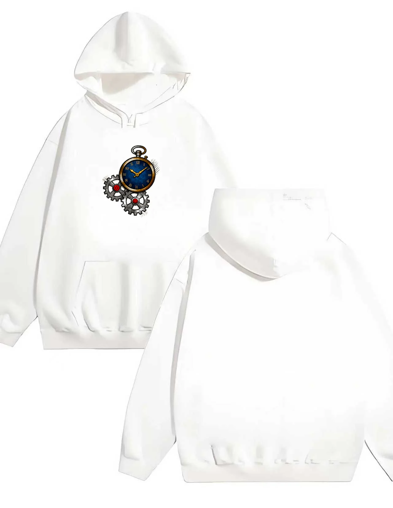 

2025 New men's and women's fashion loose 330G heavy-duty hooded sweatshirt fashionable mechanical watch hand print