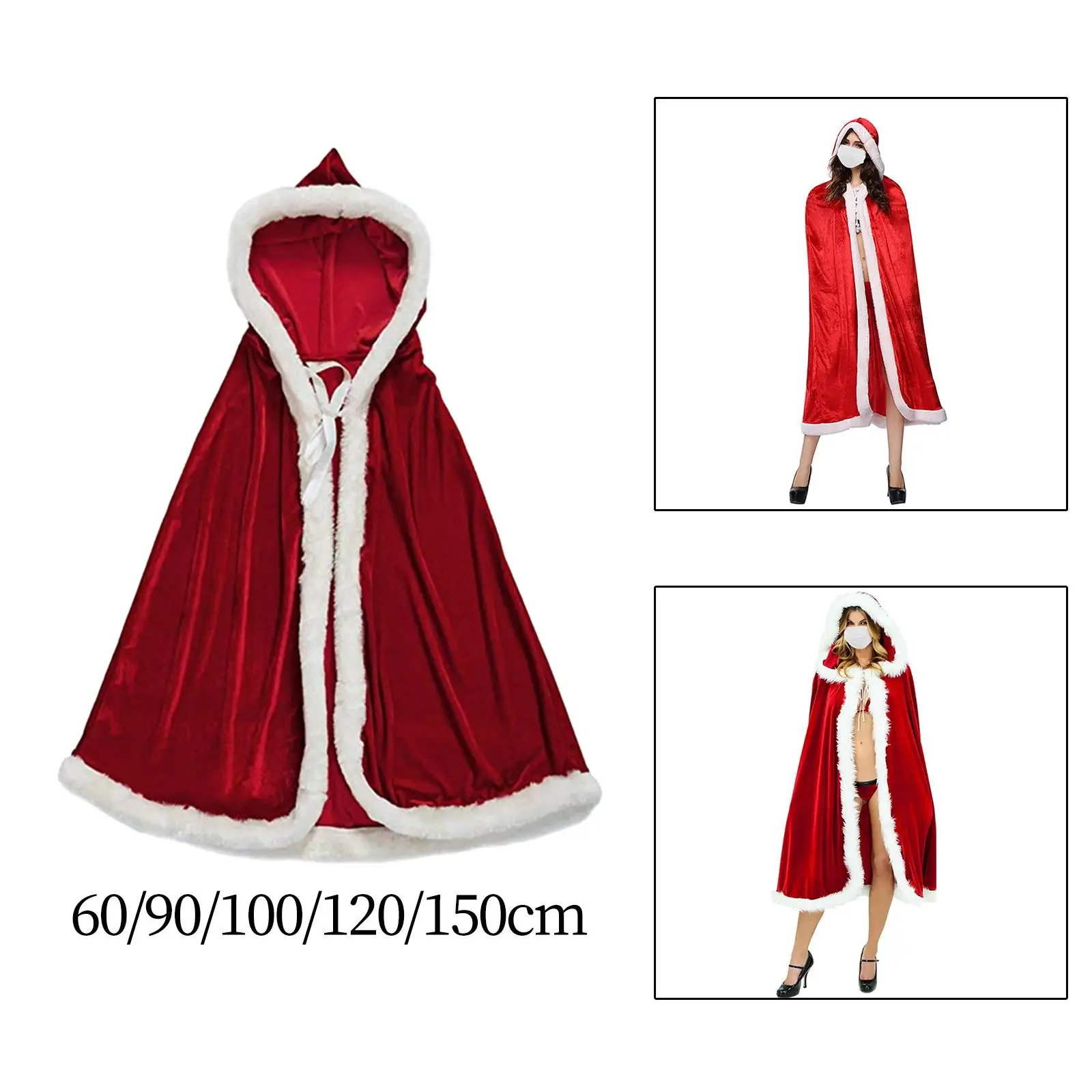 Santa Claus Costume Women Girls Portable Lacing up Santa Claus Cape Robe for Party Supplies Festival Masquerade Carnival Props