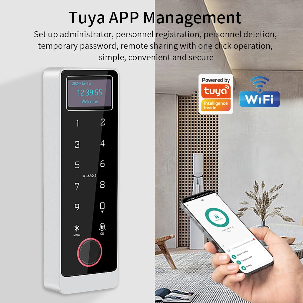 

Support Tuya App LCD Screen Access Control Wifi Remote Door Lock Controller Opener Fingerprint IC Card NFC UnlockWaterproof IP67