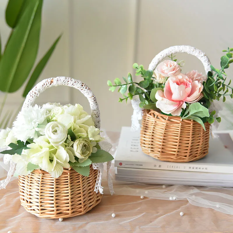 Flower Basket Flower Girl Rattan Hand-Held