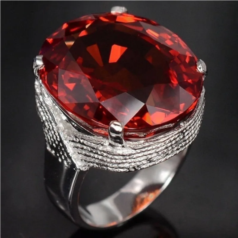 

Attractive Silver Color Inlaid with Red Stone Rings Gorgeous Fashion Party Engagement Wedding Rings for Women Jewelry