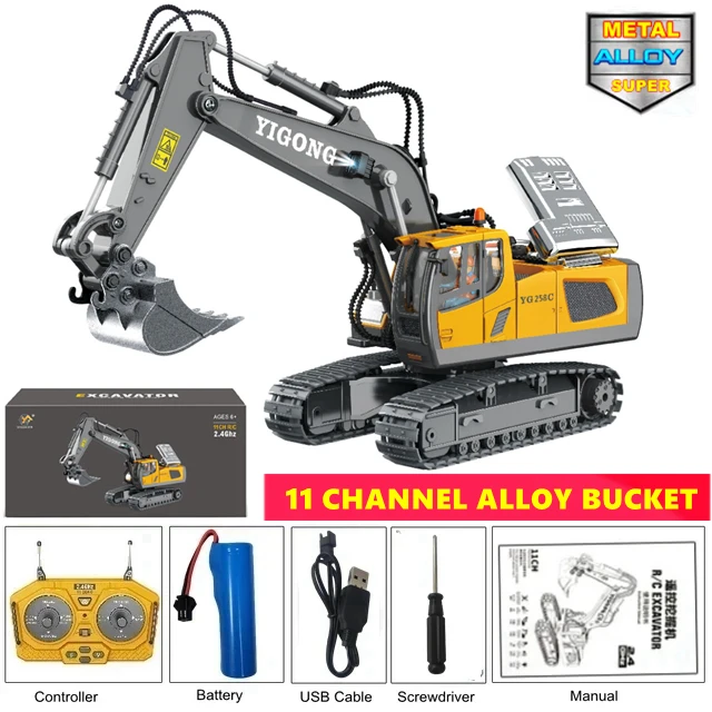 4WD Afstandsbediening Graafmachine 4x4 Legering Dump Truck Bulldozer Radio Model RC Auto Bouwvoertuig Speelgoed Kinderen Kids Geschenken