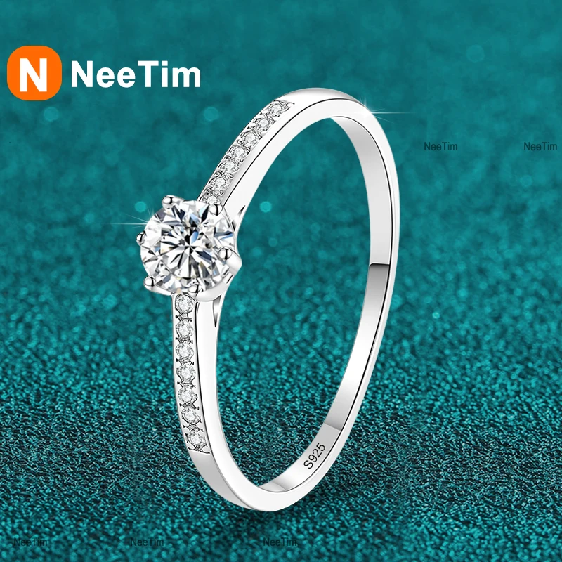

NeeTim 0.3ct 4mm Moissanite Rings for Women Sparkling Lab Diamond S925 Sterling Silver Eternity Wedding Engagement Promise Rings