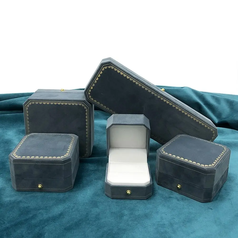 Velvet Jewelry Storage Box Octagonal Clamshell Wedding Ring Box Single Slot Jewelry Packaging Box for Engagement Proposal