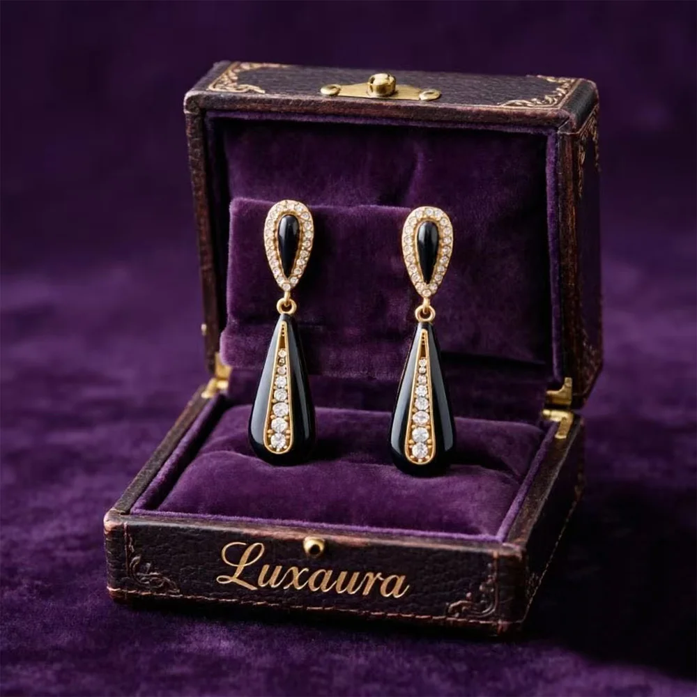 

Vintage jewelry fashion classic enamel black water droplet fringe earring design paired with bohemian style female earrings