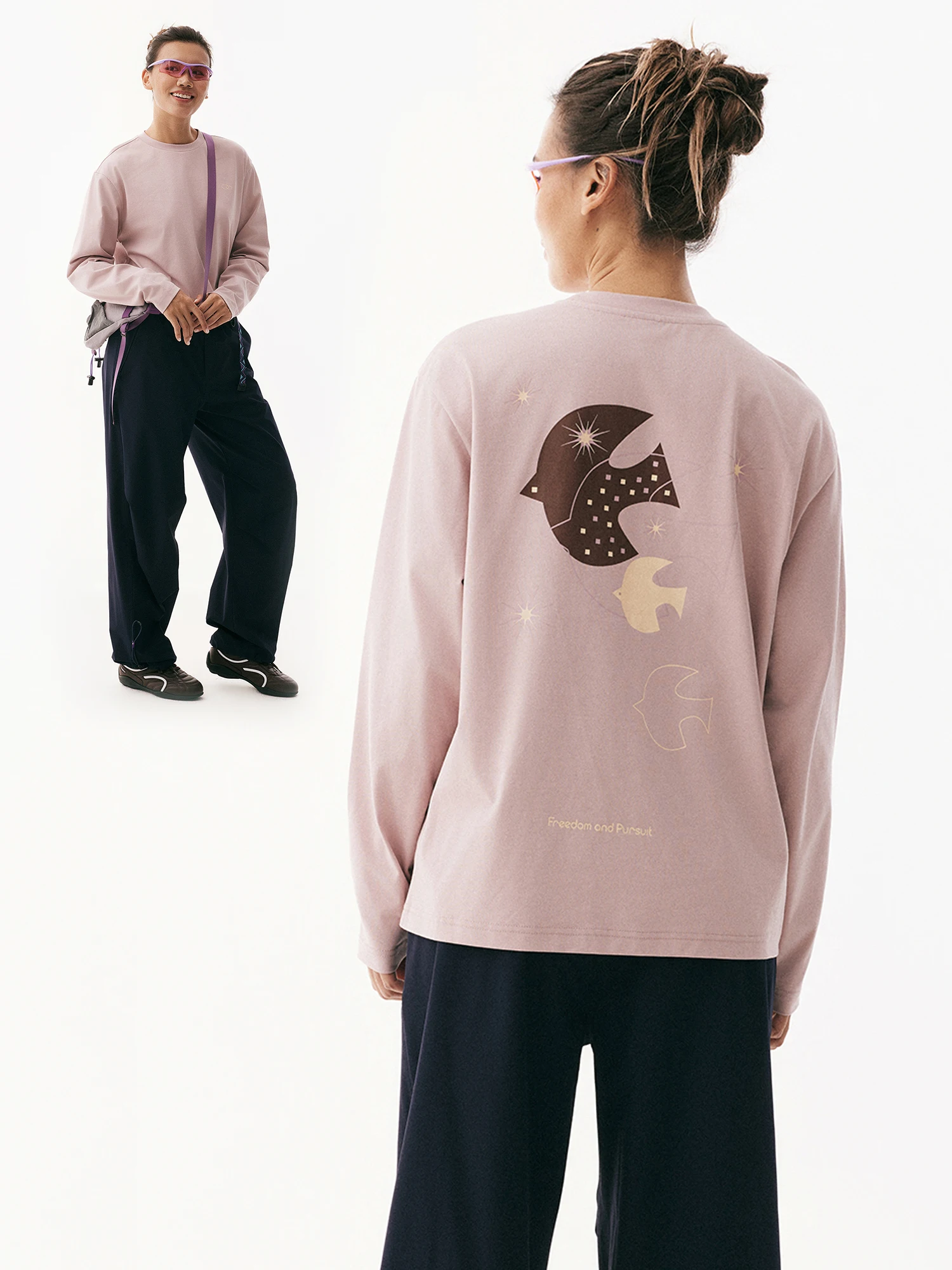 

WooYe Outdoor Quick Dry Long Sleeve T-Shirt Unisex Breathable Comfortable Polyester Cotton Blend Printed Bird Design Top