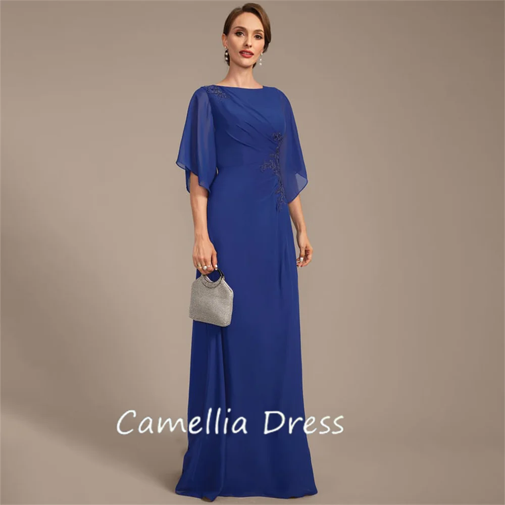 Vestido de cuello redondo para madre de la novia, traje de gasa hasta el suelo, apliques formales, novedad