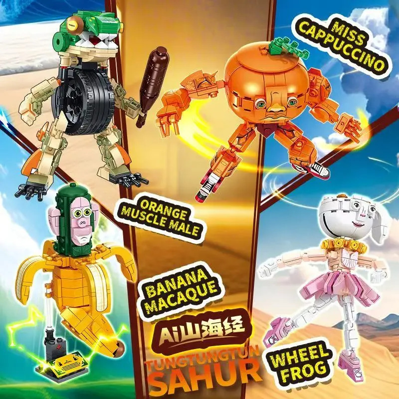 

4PCS MOC Italian Building Block Tung Tung Sahur‌ Action Figure Toy Tralalero Tralala‌，LiriLi Larlla‌，‌Boneca Ambalam‌ Figure Toy
