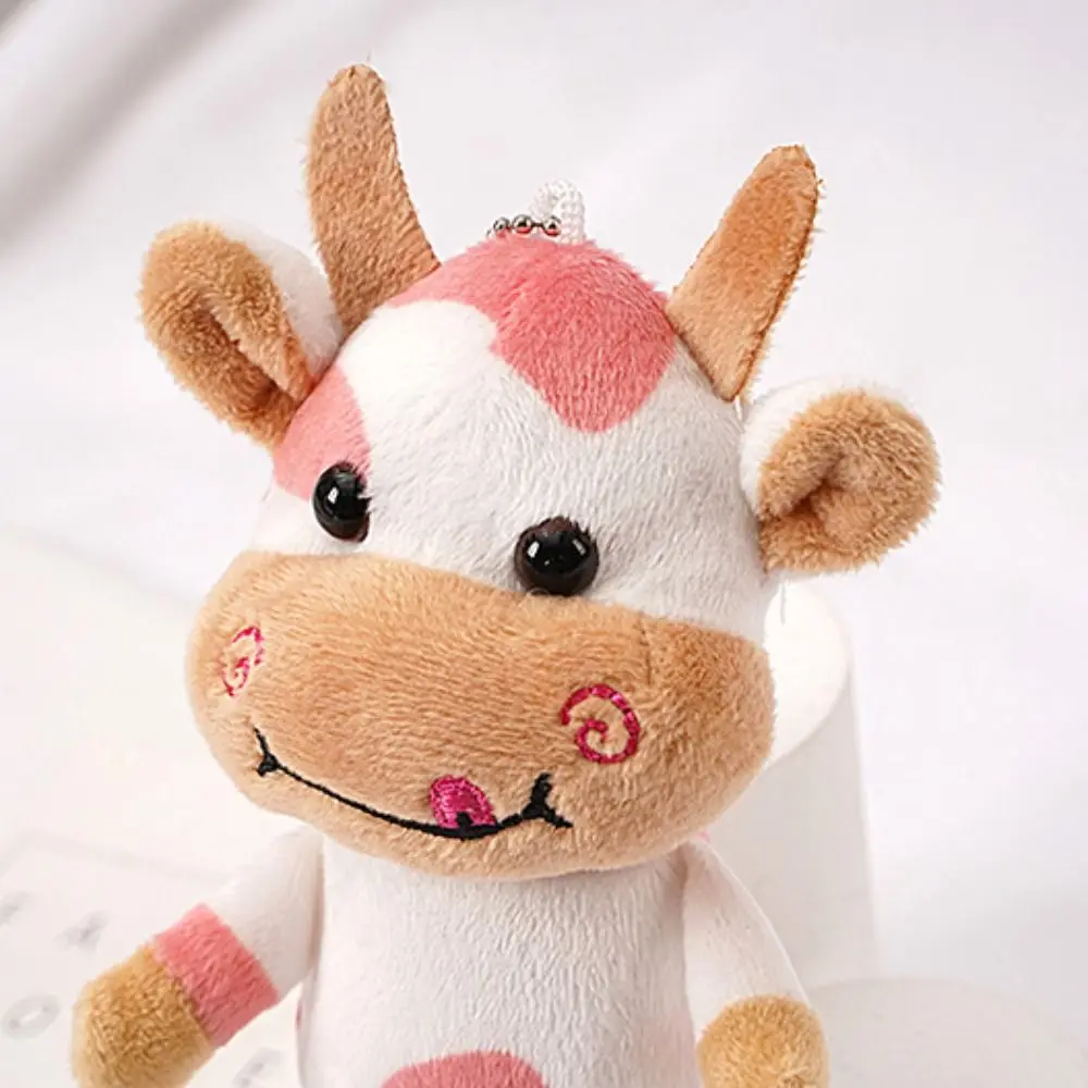 Keychain Plushie Milk Cow Keyring Cartoon Animal Soft Spotted Cow Key Chain PP Cotton Cute Animal Stuffed Keychain Girls