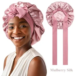 100% Mulberry Silk Sleeping Bonnet for Women Large Sleep Cap with Wide Elastic Tie Band for Curly Dreadlock Braid Hair Care