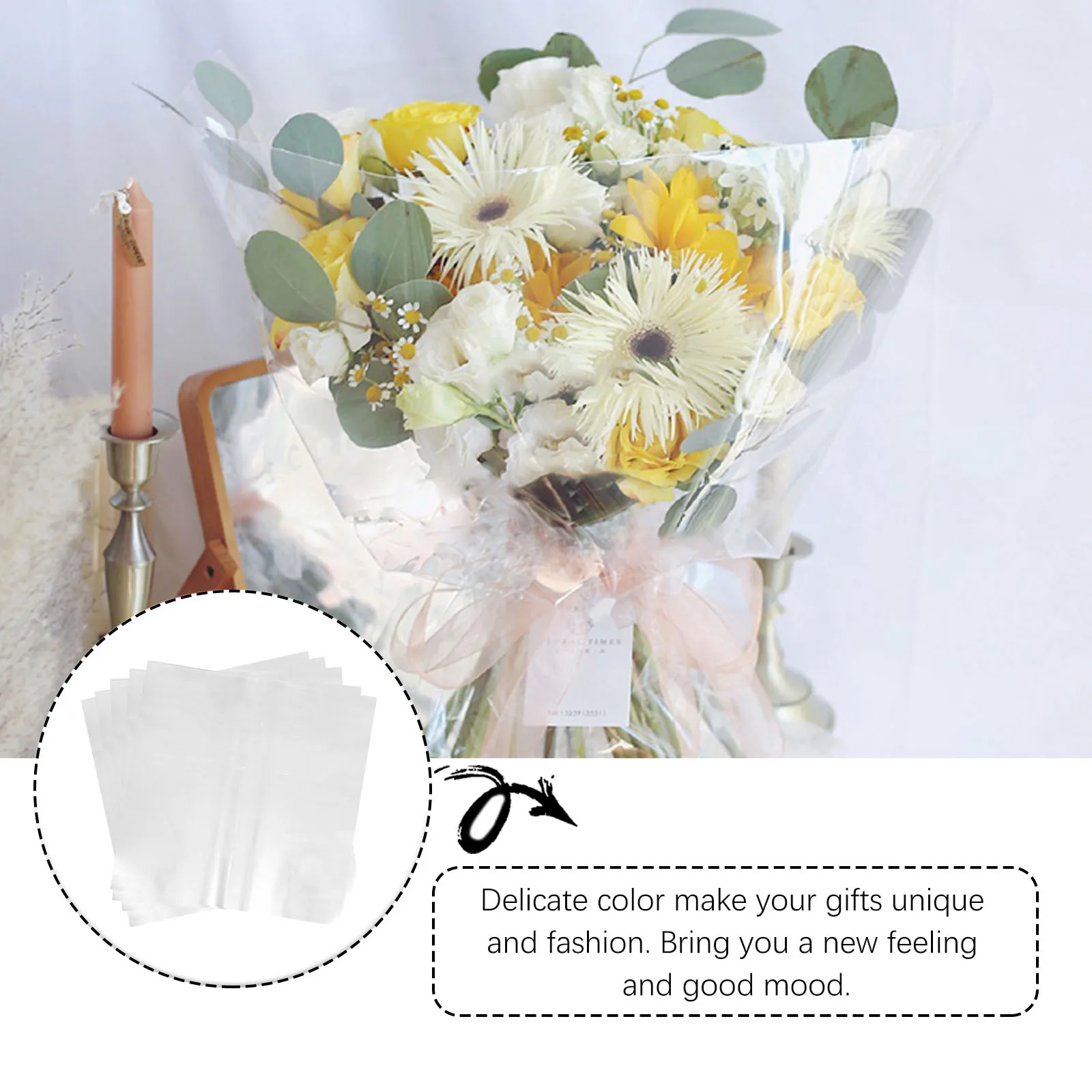 

50 Sheets Flower Bouquet Wrapping Paper Clear Glass Packaging Waterproof DIY Gift Wrap for Birthday Wedding Holiday