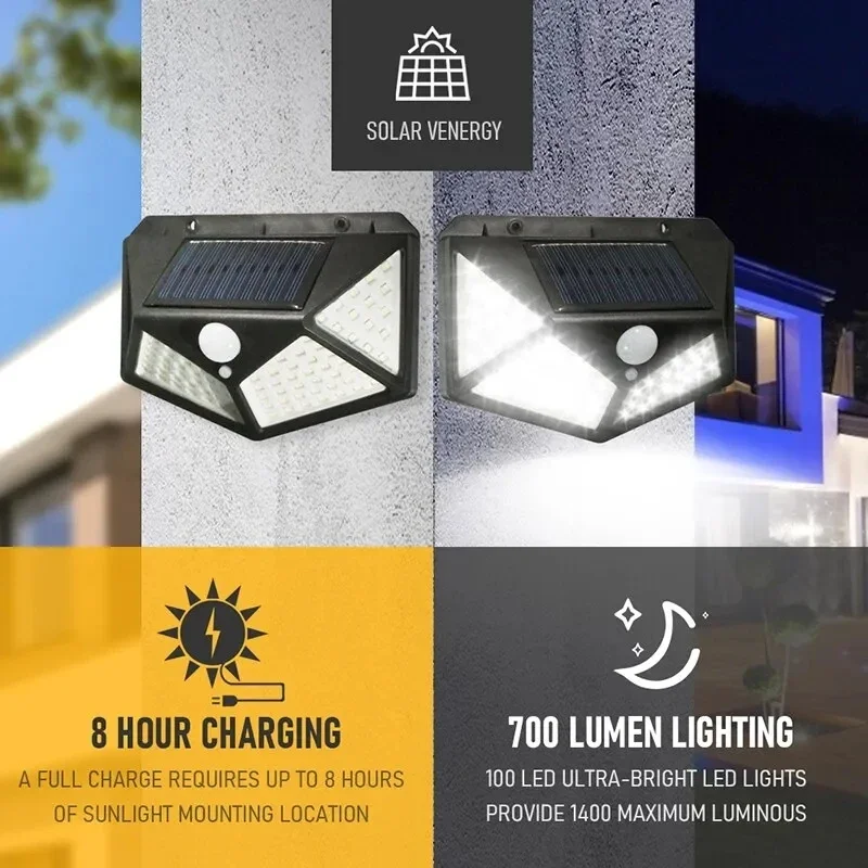 Imagem -02 - Led Branco Quente Lâmpada de Parede Solar Lados Luminosos com Sensor Movimento ao ar Livre Jardim Pátio Luz Parede à Prova Impermeável Água Peças 100