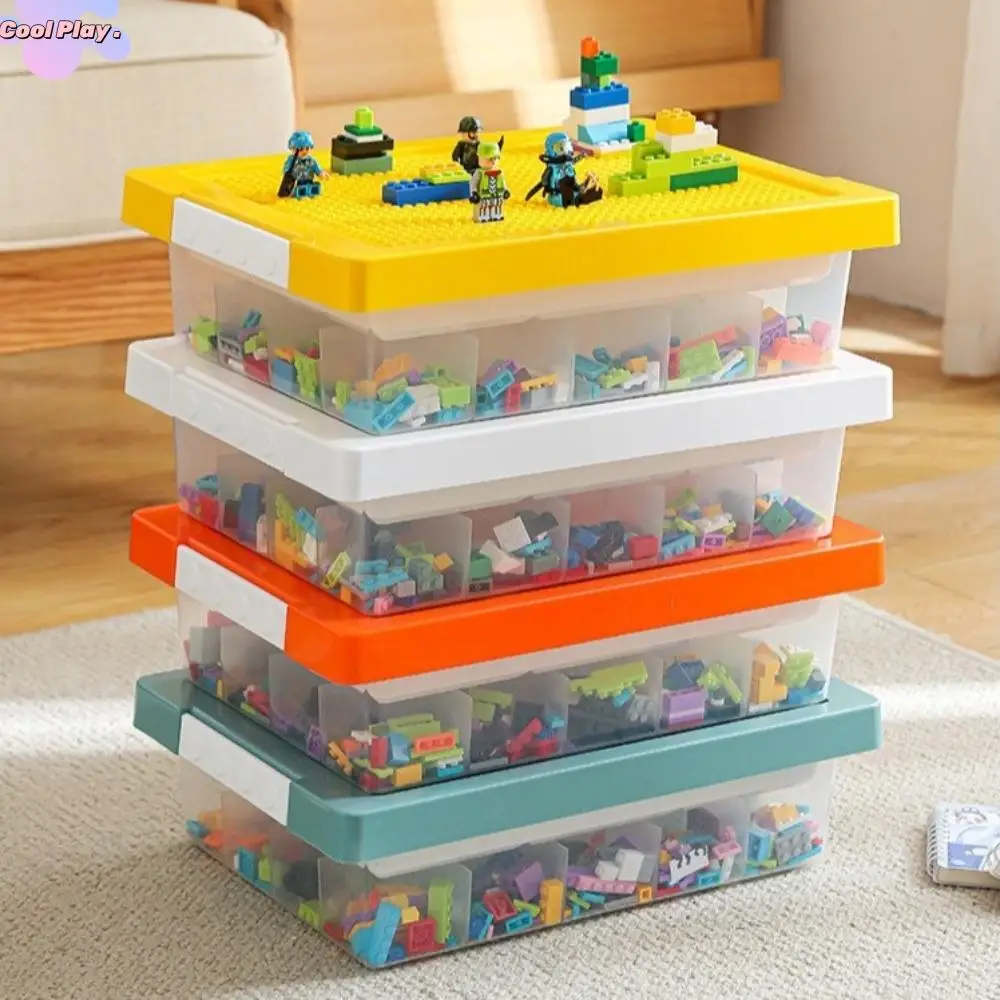 

2 Layers Building Blocks Storage Box Removable Cover Clear Children's Toy Organizer with Dividers Plastic Container