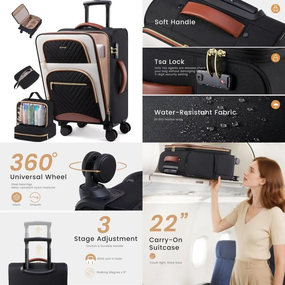 

Большой водонепроницаемый чемодан для ручной клади Softside, одобренный авиакомпанией, 22x14x9 с 3 кубиками для упаковки, легкий чемодан для путешествий