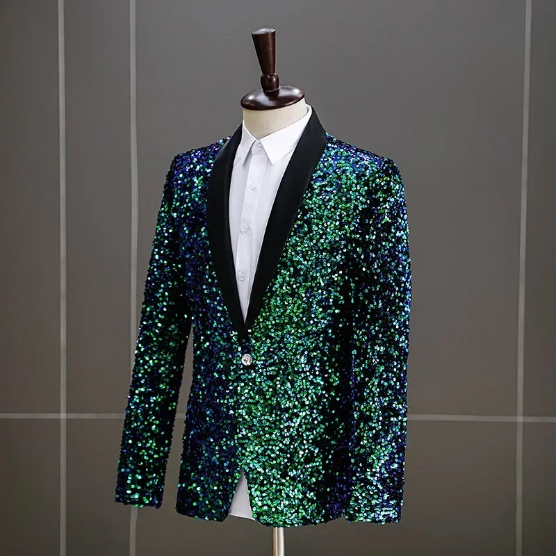 

HOO 2024 Men's Colorful Sequin Fashion DJ blazer Bar Stage Performance Suit Host Singer Color blazer